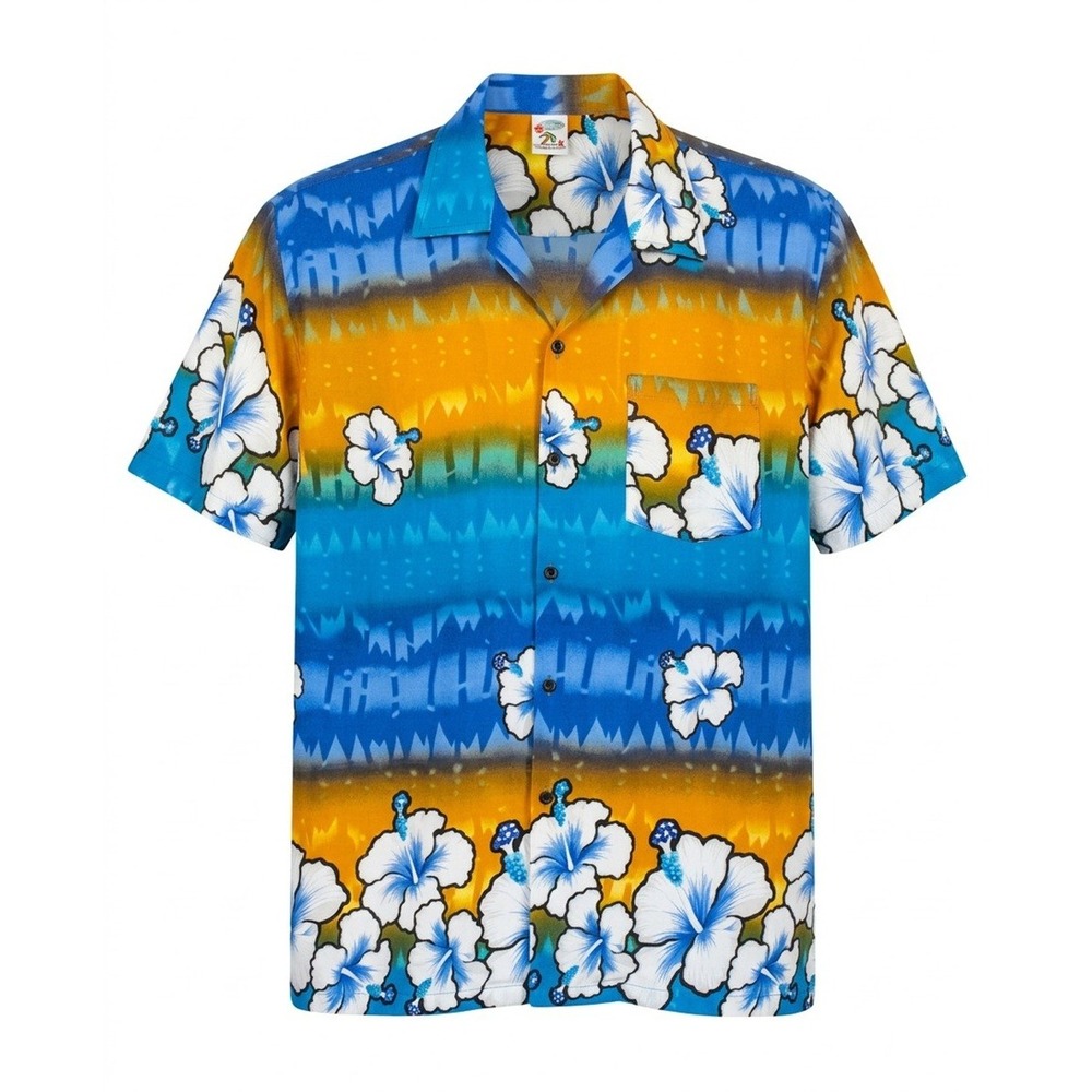 Island Expressions Button Down Hawaiian Shirt, Short Sleeve, Pocket, Rayon, XXL